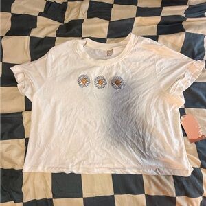 White Crop Top with Daisy Embroidery